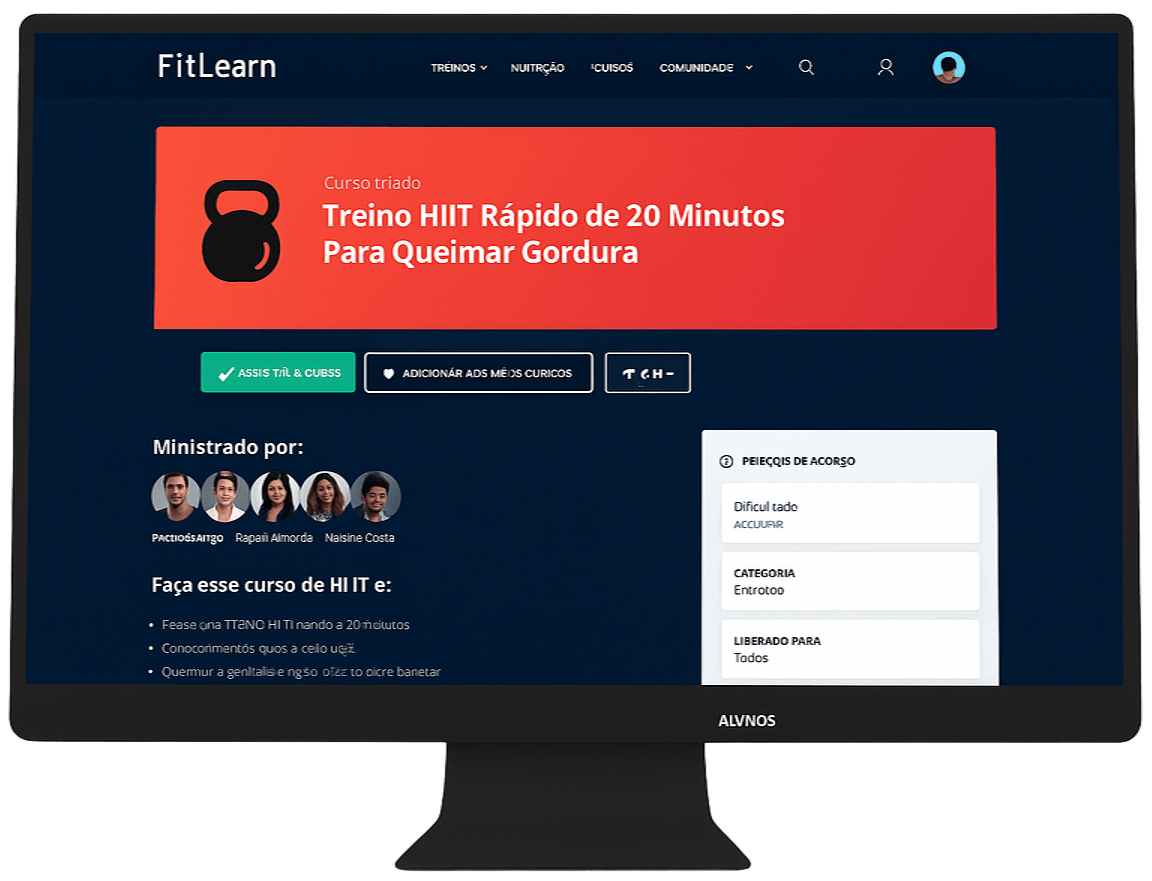 Um monitor com um curso da plataforma FitLearn aberto